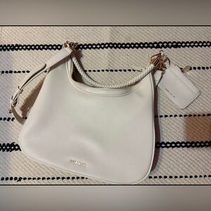 Anne Klein Cream Pebble Faux Leather Shoulder Bag with Braided Handle
